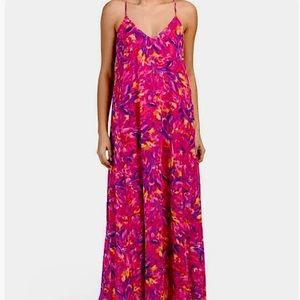 Nicole Miller Floral Charmeuse Slip Maxi Dress with Pockets